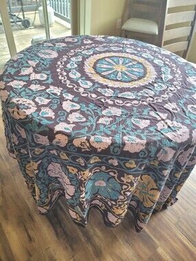 Urban Outfitters Boho Floral Round Tablecloth in Teal and Purple